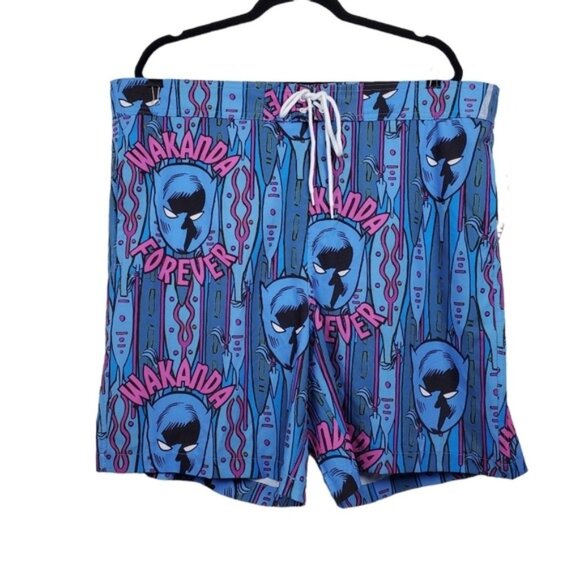 Marvel Mens Blue Wakanda Forever Print BoardShorts Size 2XL NWT - Picture 1 of 4